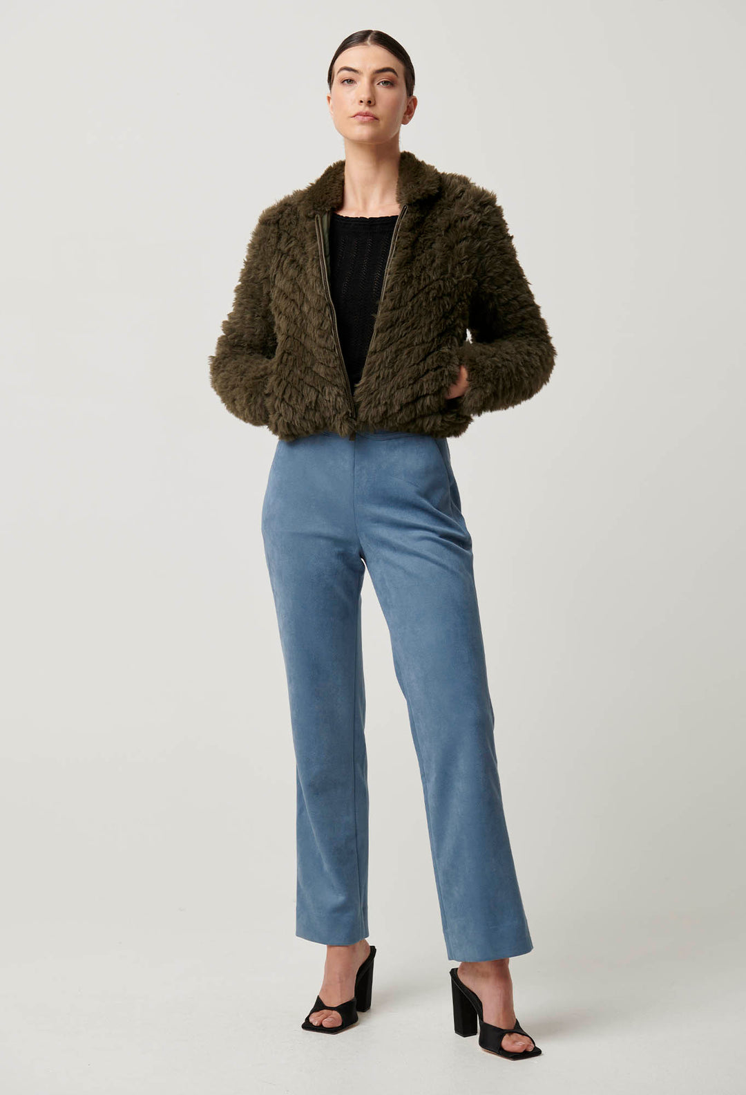 Once Was - Sybil Chevron Faux Fur Rib Collar Bomber