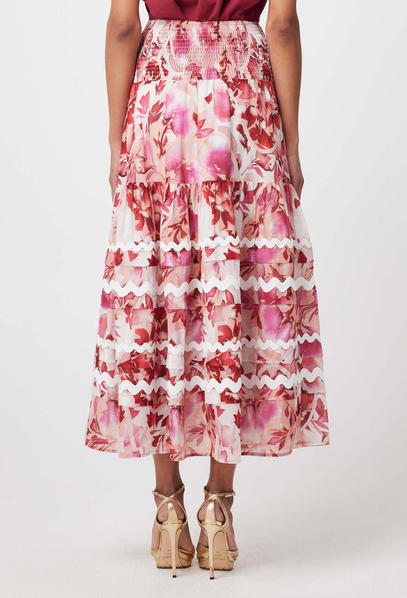 Once Was - Sanibel Cotton Silk Skirt in Flamingo Flower