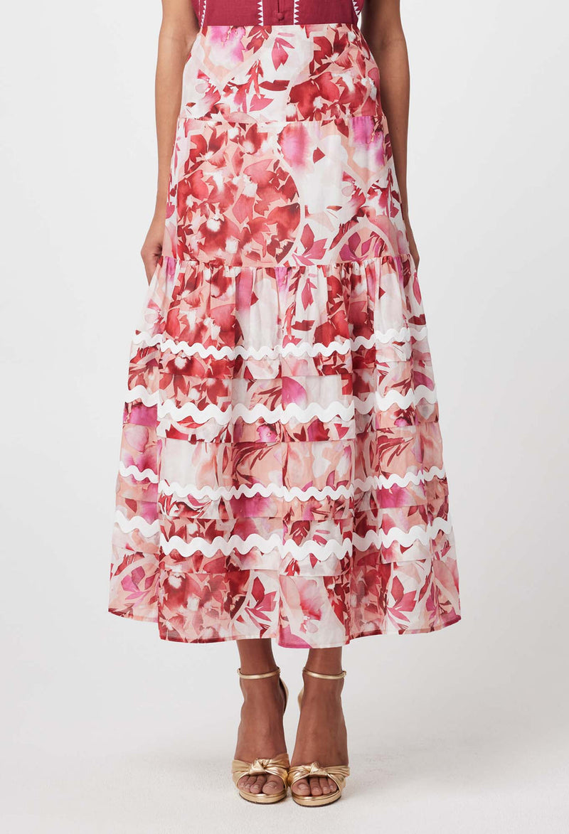 Once Was - Sanibel Cotton Silk Skirt in Flamingo Flower