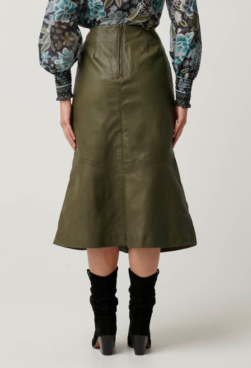 Once Was - Mable Leather Skirt in Moss