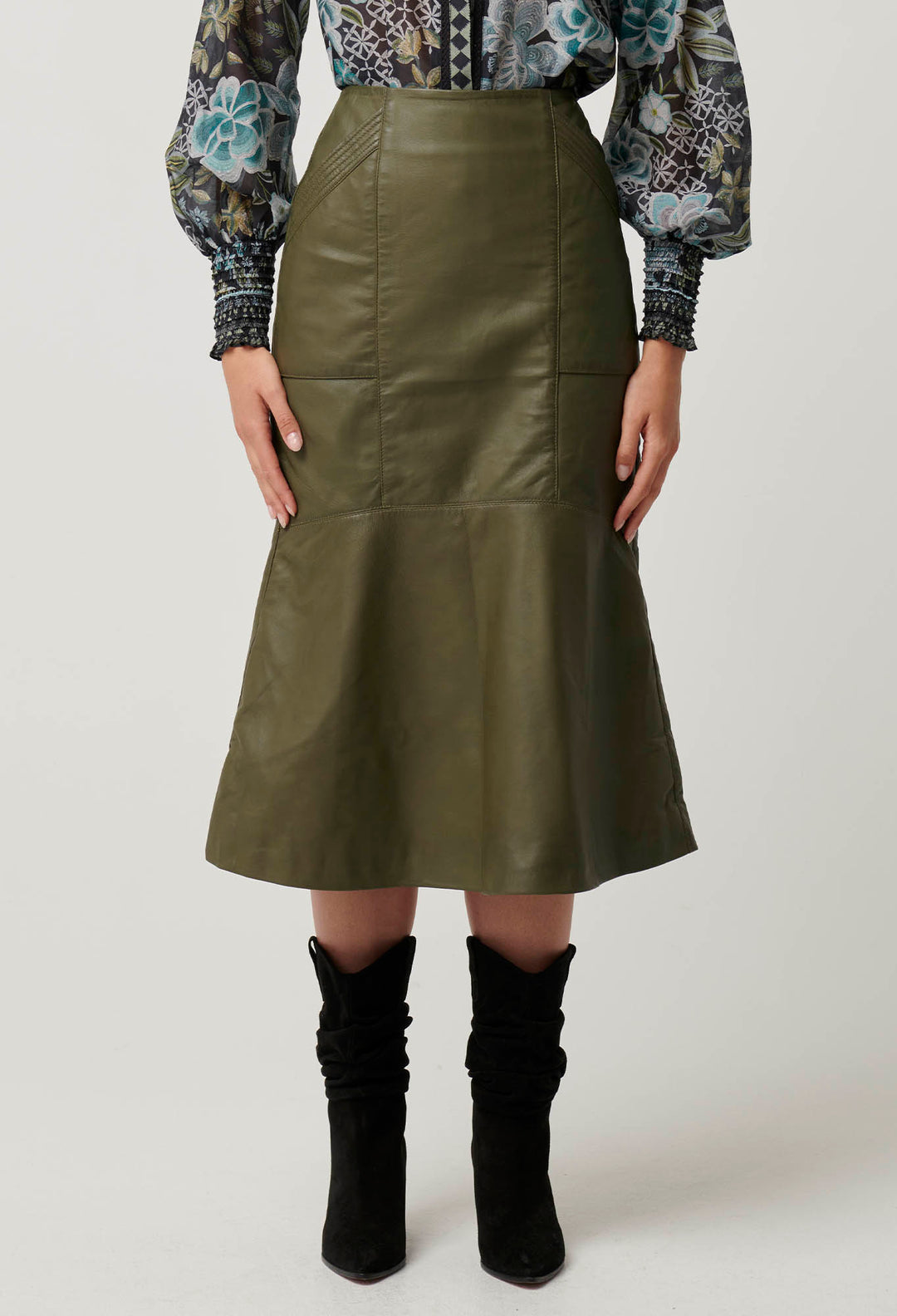 Once Was - Mable Leather Skirt in Moss