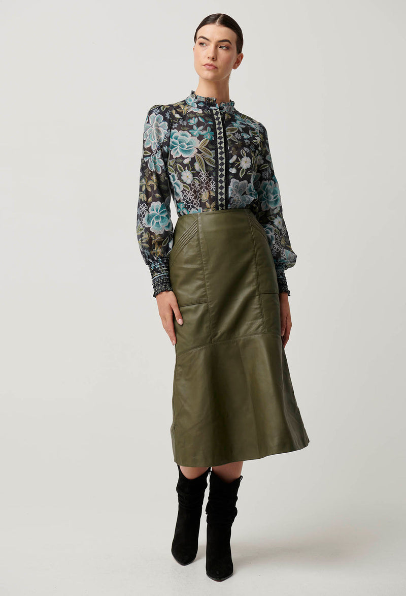 Once Was - Mable Leather Skirt in Moss