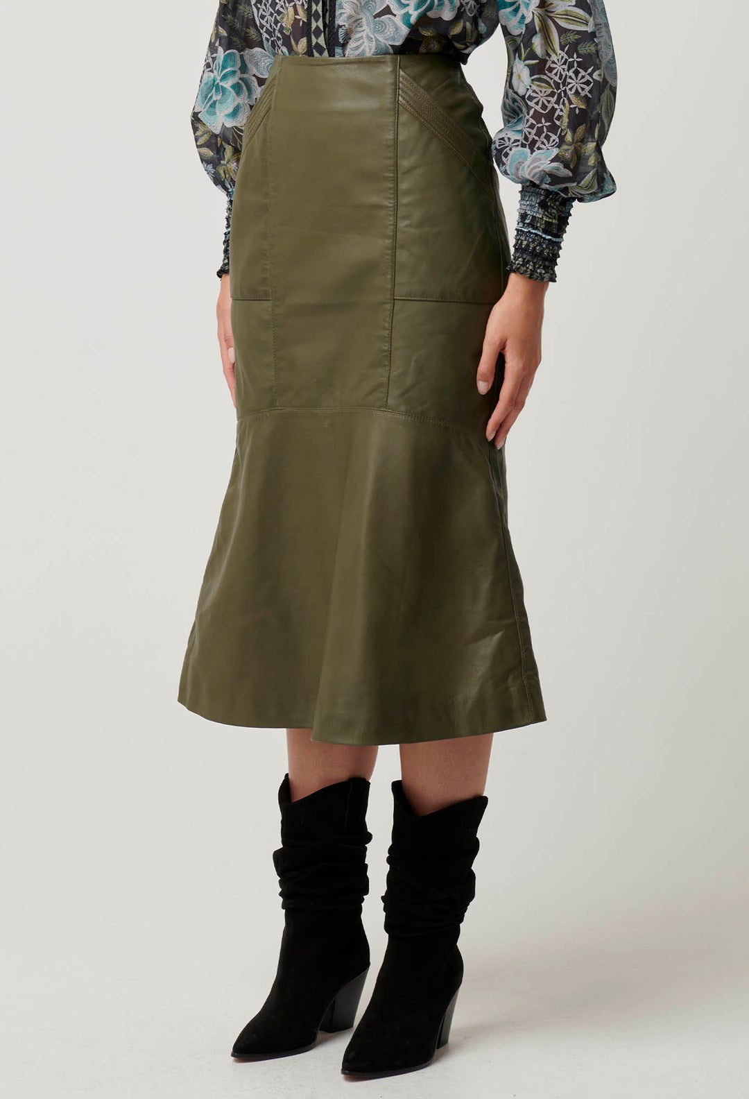 Once Was - Mable Leather Skirt in Moss