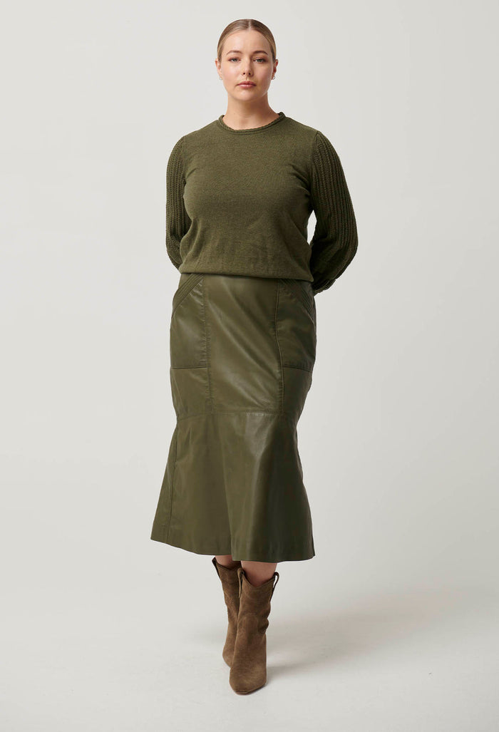 Once Was - Mable Leather Skirt in Moss