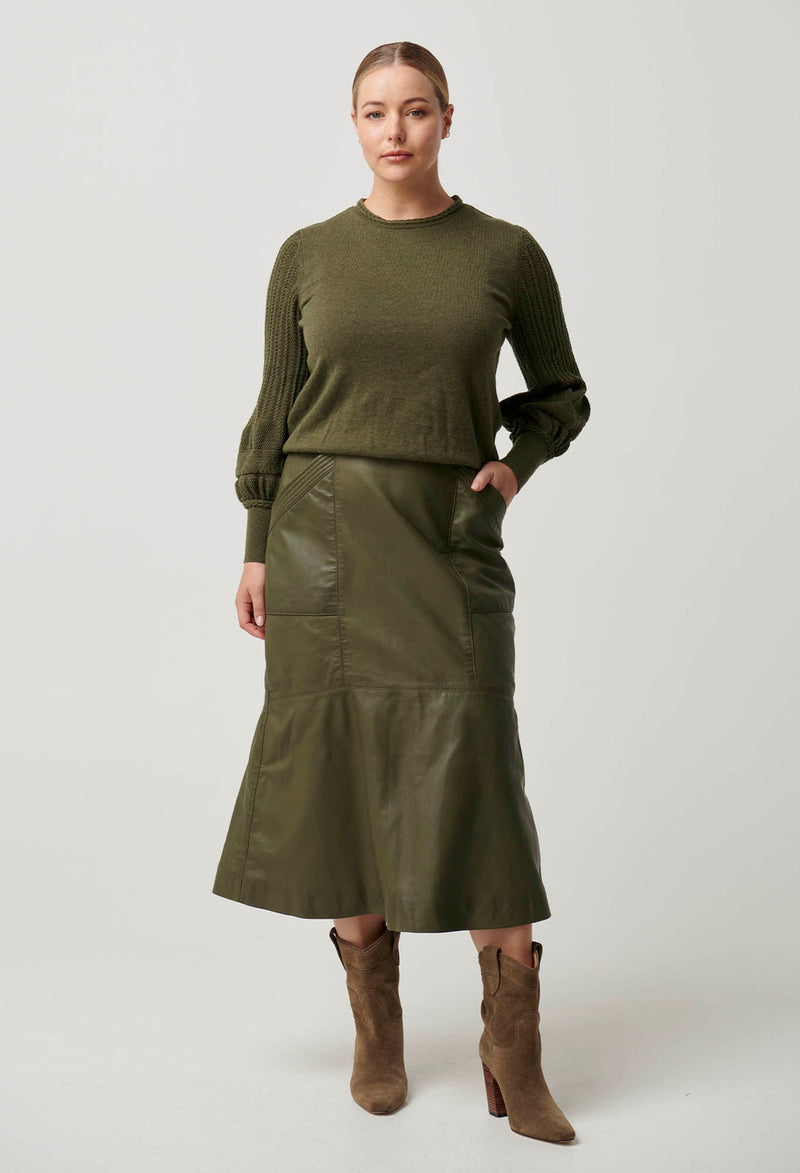 Once Was - Mable Leather Skirt in Moss