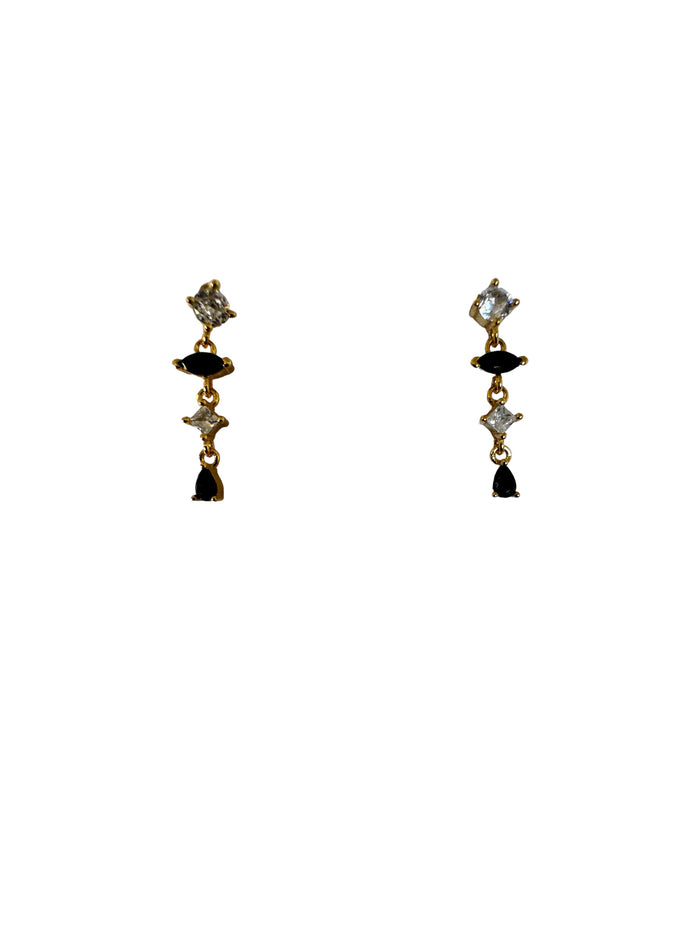 Onyx, CZ & Gold Short Earrings