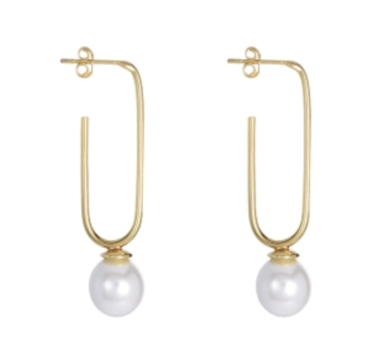 Gold Modern Pearl Drop Earrings