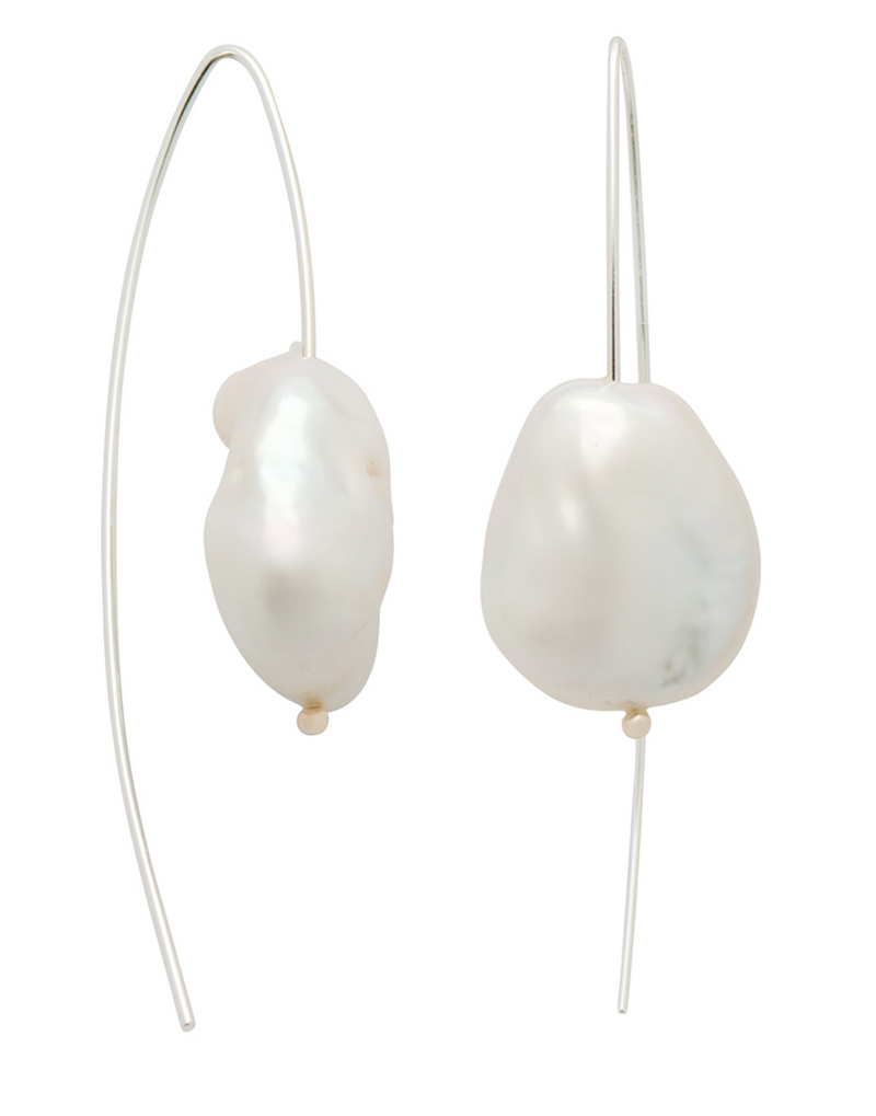 Baroque Pearl Open Earrings Silver