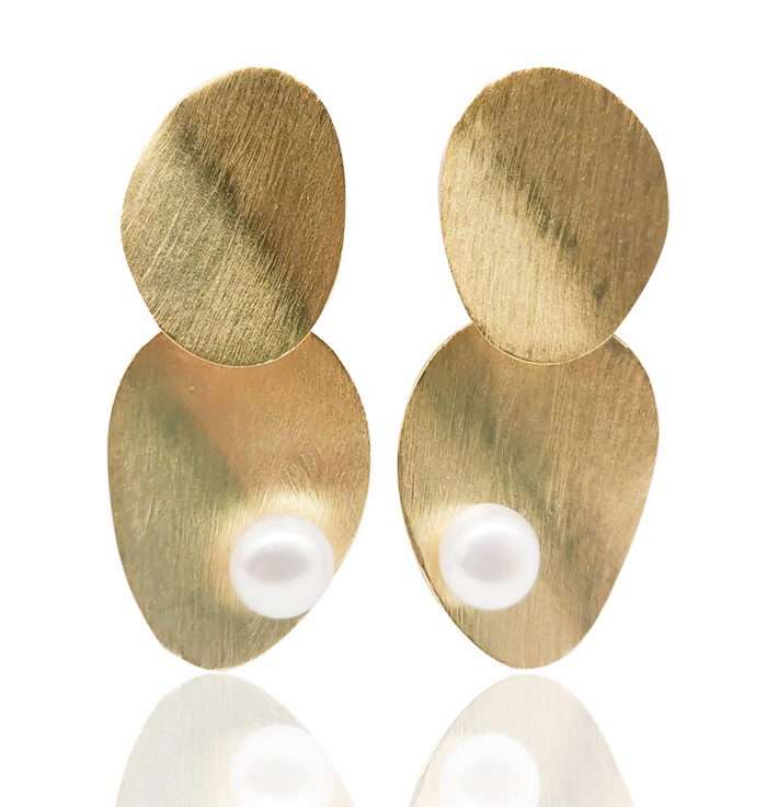 Double Disc Pearl Earrings