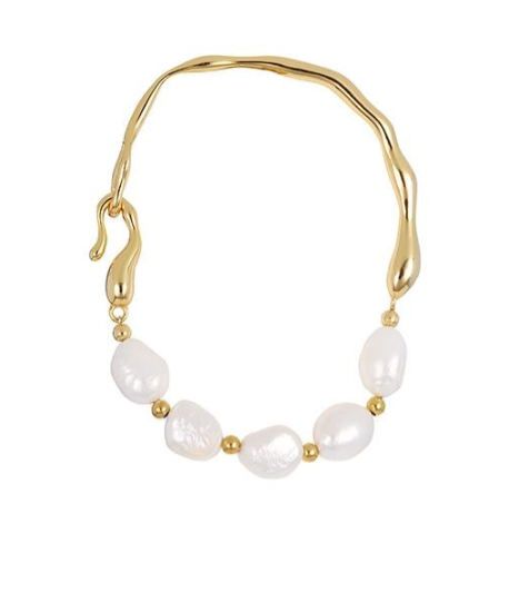 Semi Rigid Gold and Pearl Bracelet