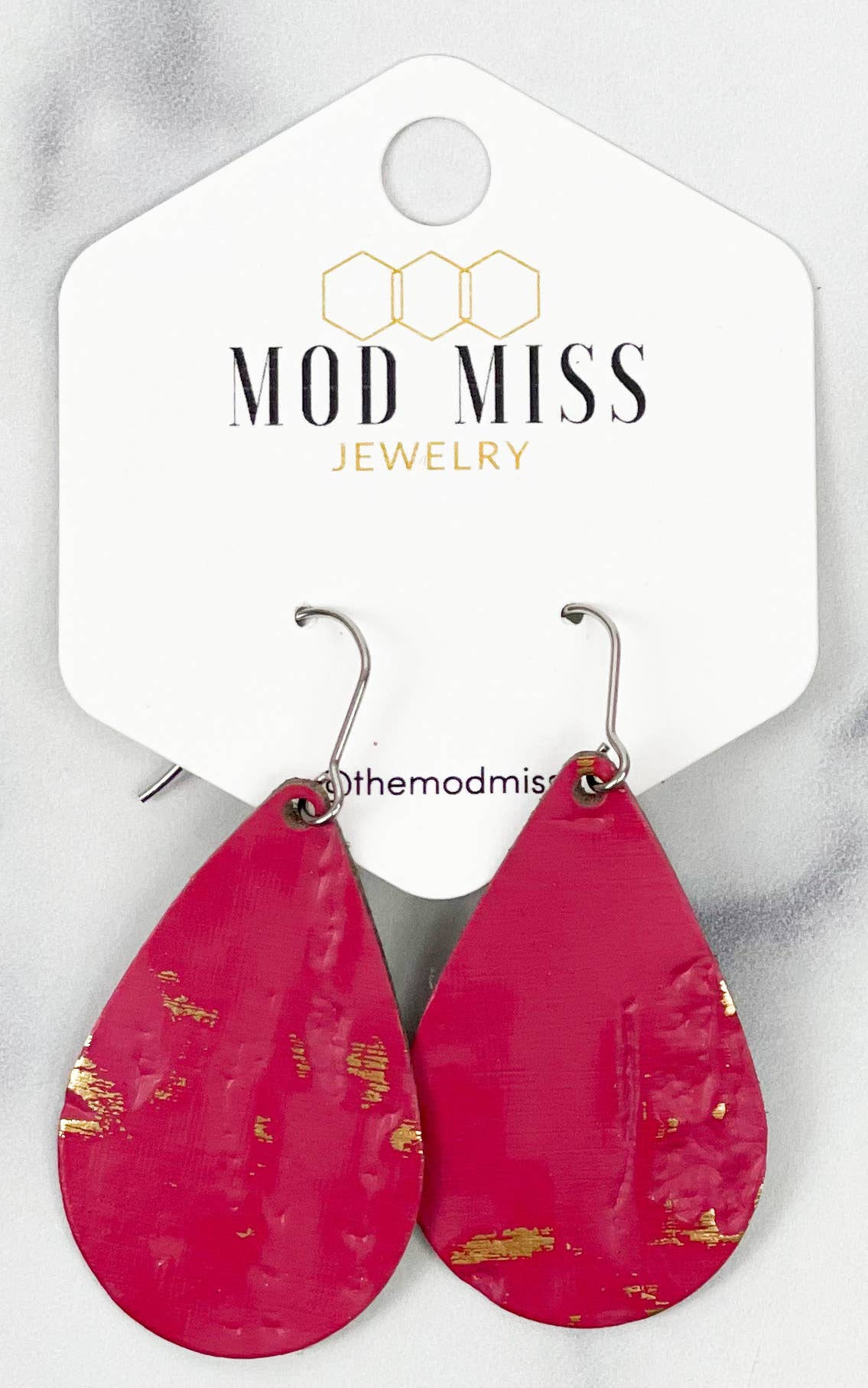 Wildwood Hot Pink - Leather Teardrop Earring