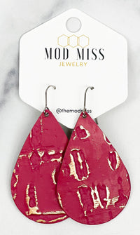 Wildwood Hot Pink - Leather Teardrop Earring