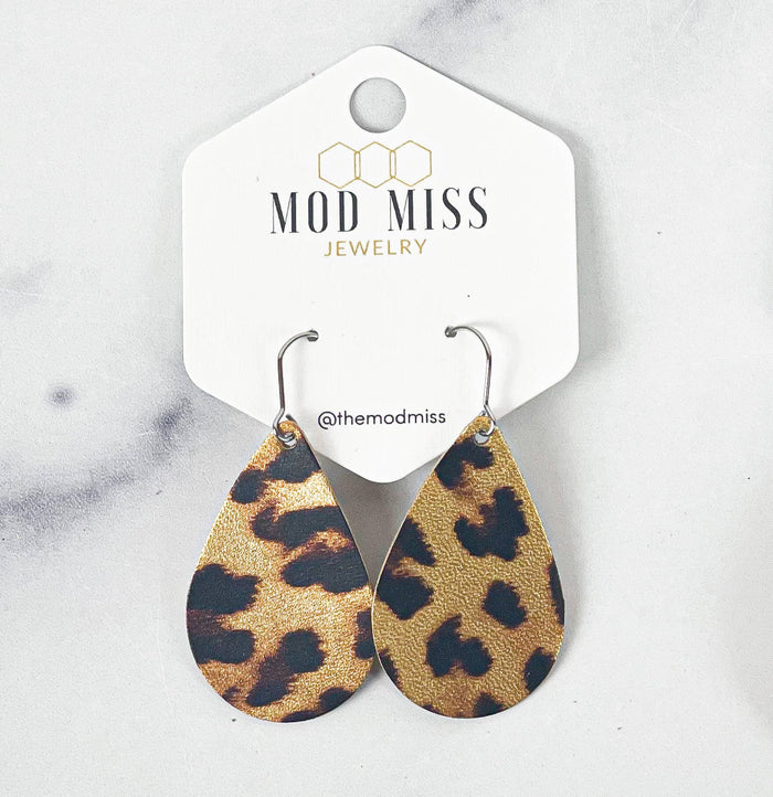 Leopard Metallic - Leather Teardrop Earring