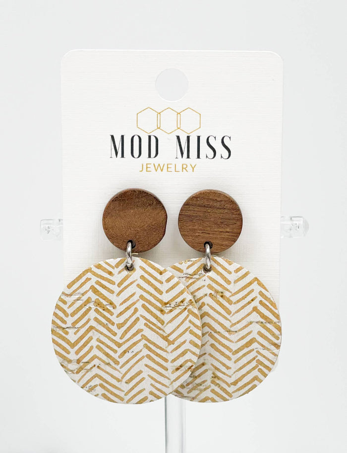 Honey Chevron - Cork+Leather Round Earring