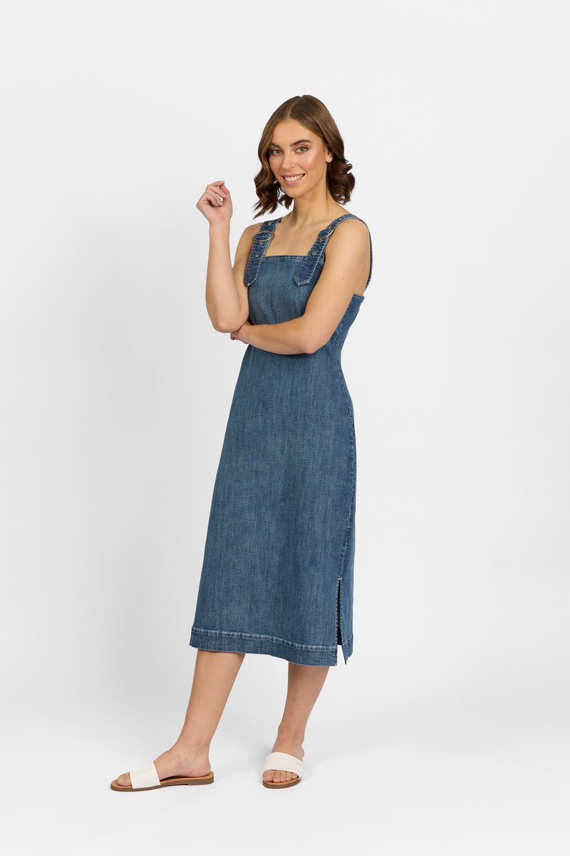 Knewe - Academy Dress in Mid Wash Denim