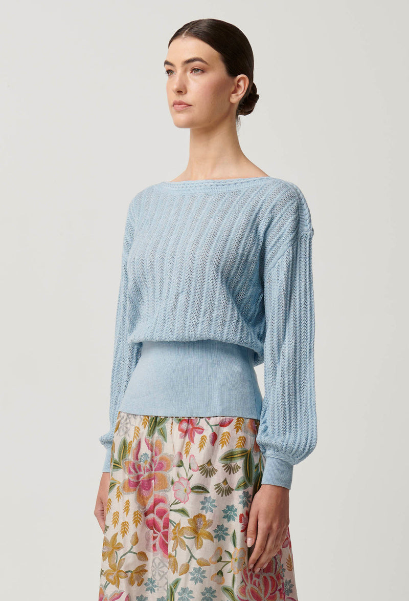 Once Was Marley Merino Cotton Knit Top in Cornflower