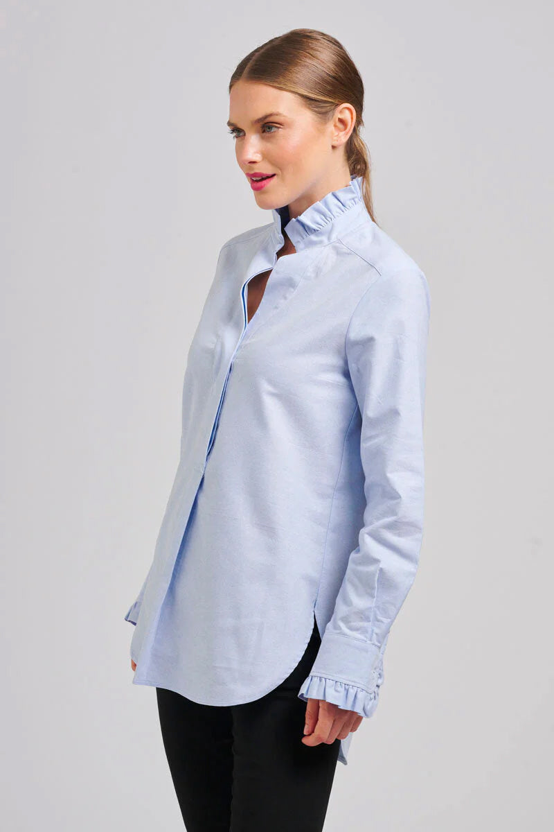 Shirty The Francesca Classic Oxford Frill Collar & Cuff Shirt Blue