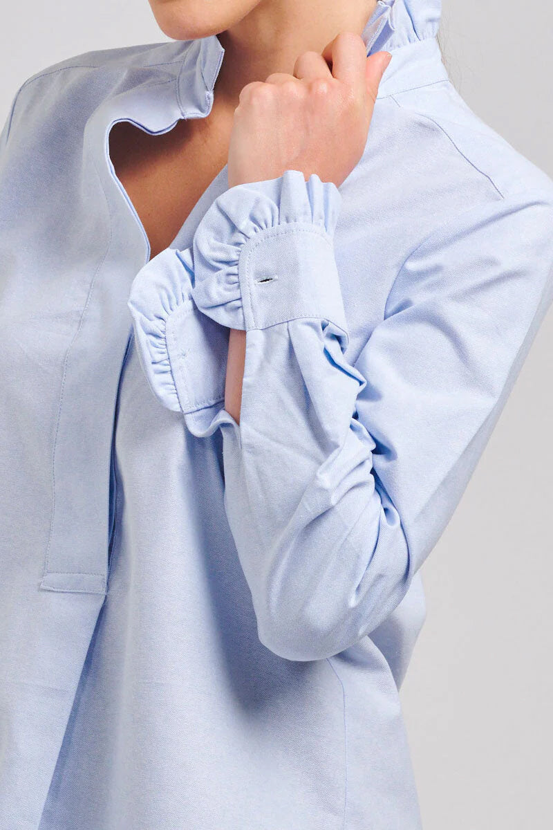 Shirty The Francesca Classic Oxford Frill Collar & Cuff Shirt Blue